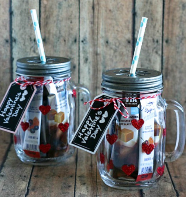 Glittered Heart Mason Jar Tumblers