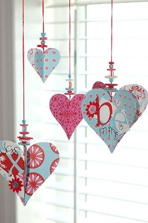 Hearts and Button Hanging Decoration