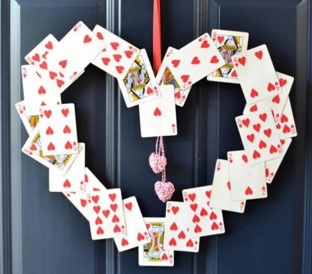 Playing Cards Valentine Wreath