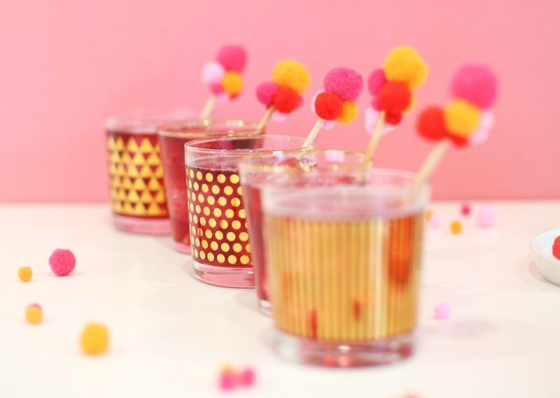 Pom pom drink stirrer valentines day decor ideas