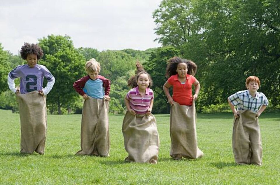 9 year old birthday party ideas - sack race