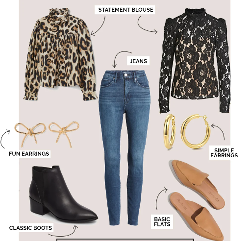 statement blouse and jeans birthday outfit ideas