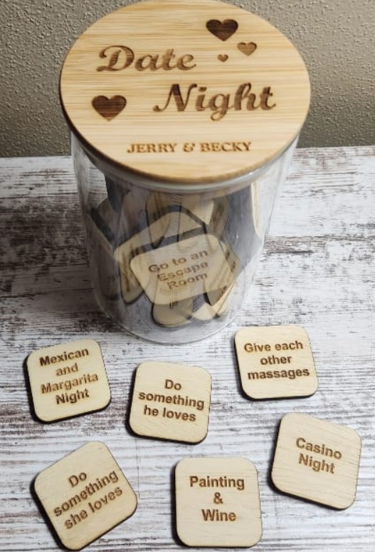 Date Night Jar with Engraved Wooden Lid