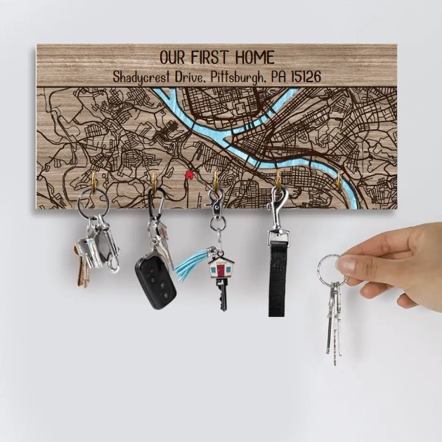 Our First Home Personalized Map Key Holder