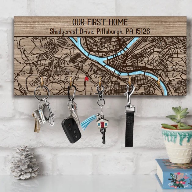 Our First Home Map Key Holder