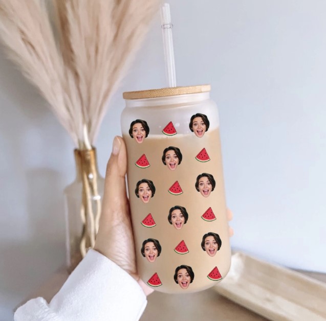 Custom Funny Pattern With Face Glass Can