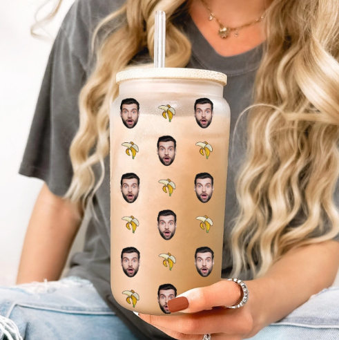 Funny Pattern With Custom Face Frosted Glass Can