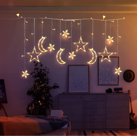 Moon and Star String Lights