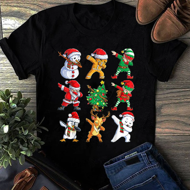 Dabbing Santa Elf Friends Christmas Shirt