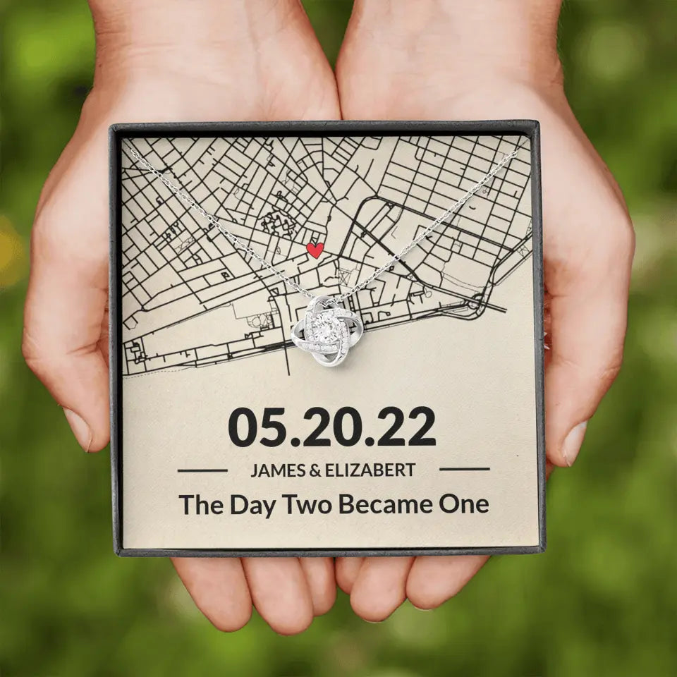 The Day Two Became One – Personalized Map Necklace – For Her