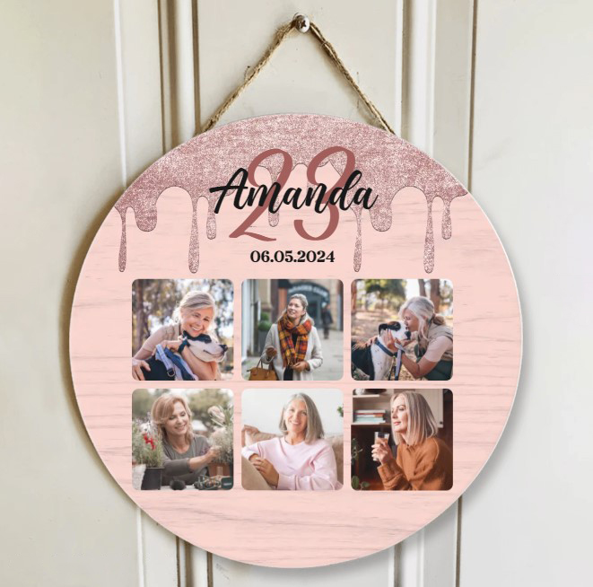 Pink Color Customized Round Wooden Sign