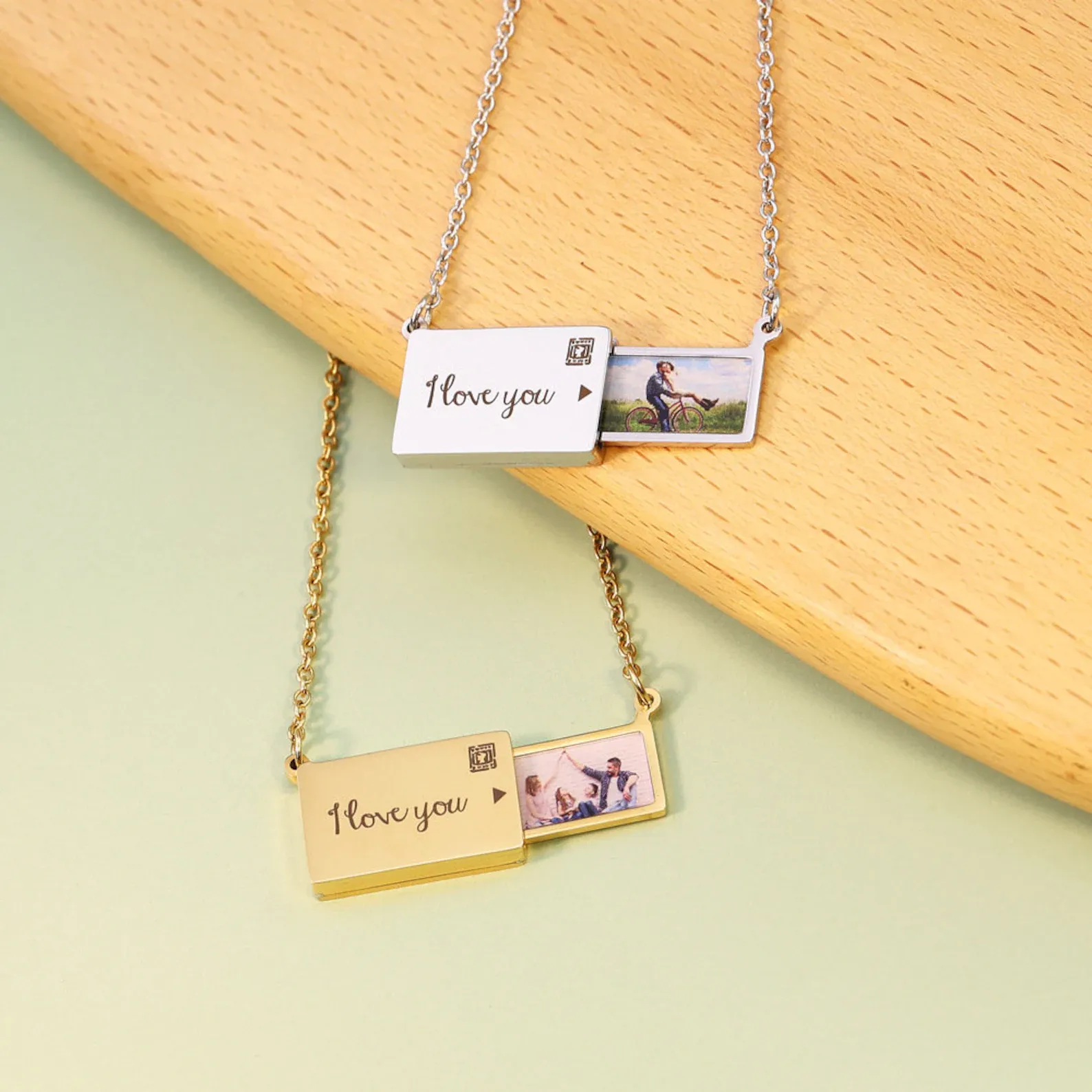 Envelope Locket Couple Necklace