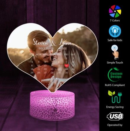 Heart Photo Lamp with Wood Light Stand