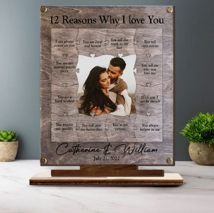 12 Reasons Why I Love You Acrylic Wooden Photo Plaque