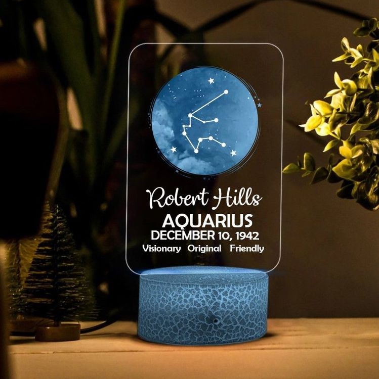80th Birthday Zodiac Sign and Name Printed Night Light