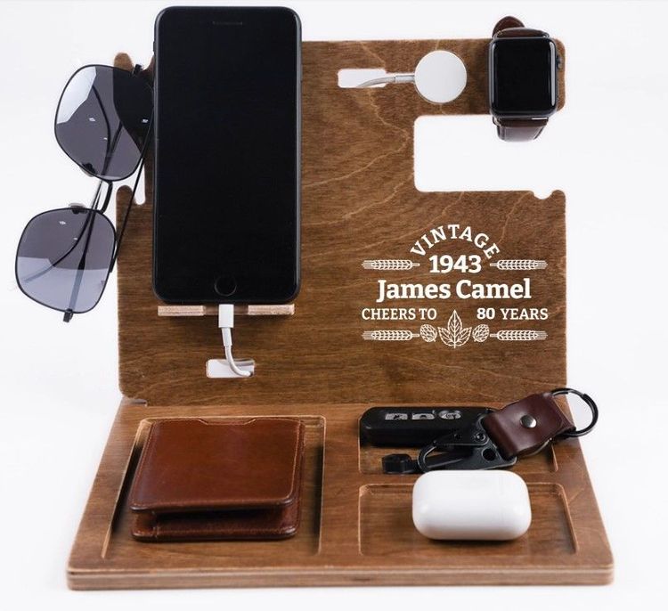 Personalized Dock Station For 80th Grandpa
