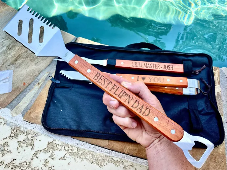 AMZ BBQ CLUB - Ultimate Dad Birthday Gift - Grilling Set with Basting Brush  and BBQ Fork That Also Works As A Thermometer - Perfect for Father's Day