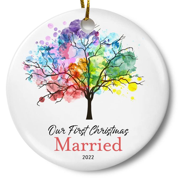 Rainbow Tree Flat Ceramic Ornament