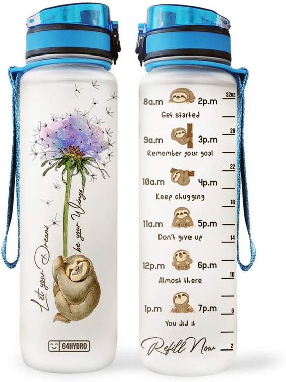 I Can't Adult Today Sloth Motivational Water Bottle Time Tracker