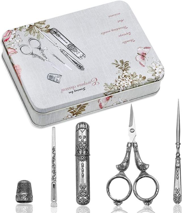 5 PCS Victorian Sewing Tool Set With Scissor Thimble,vintage Needlework  Kit,sewing Case,antique Embroidery Scissor,gift for Sewing Lovers 