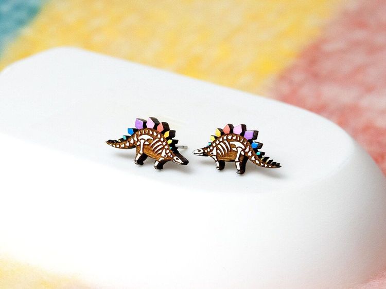Rainbow Stegosaurus Earrings