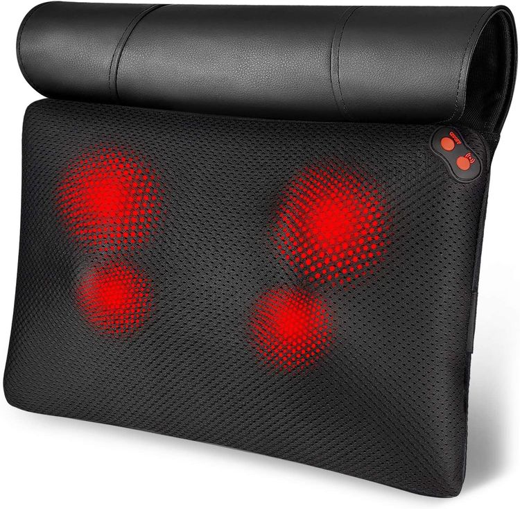 Shiatsu Neck and Back Massager - 8 Heated Rollers Kneading Massage Pillow  for Shoulders, Lower Back, Calf, Legs, Foot - Relaxation Gifts for Men,  Women - Shoulder and Neck Massager Present for Wife Black