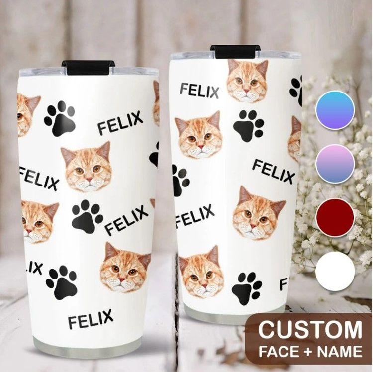 Cat Water Bottle, Kids Name Tumbler, Teen Gift Under 15, Cat Lover