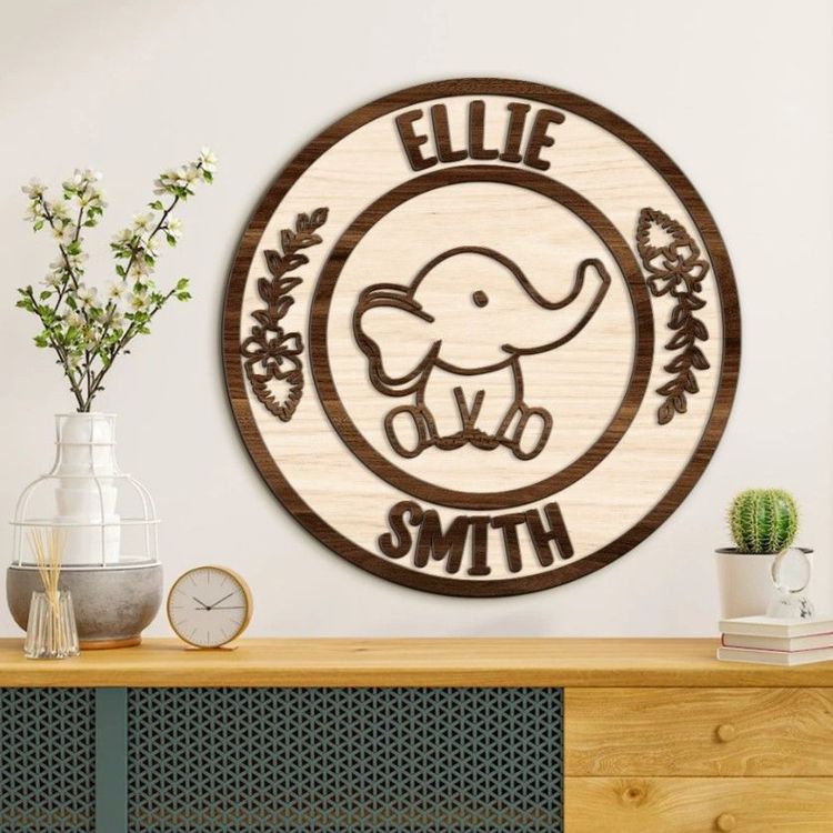 Custom elephant string art wood sign, elephant wall art nursery