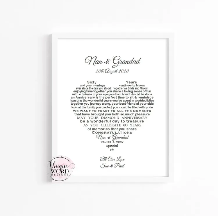 60th Diamond Wedding Anniversary Romantic Gifts for Women,60 Years  Anniversary Wedding Gifts for Wife Girlfriend Couple, Crystal Heart  Marriage