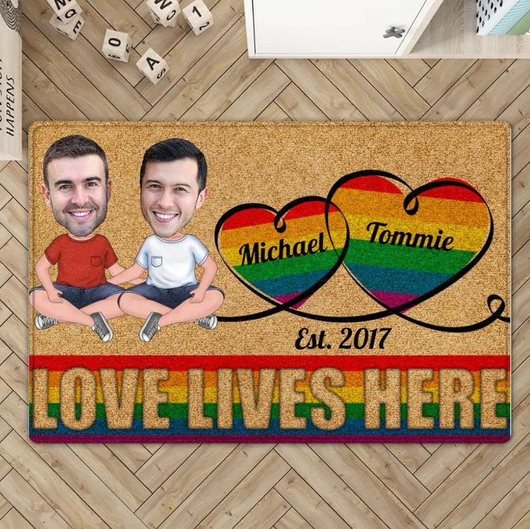 Love Lives Here Custom Background Face Doormat