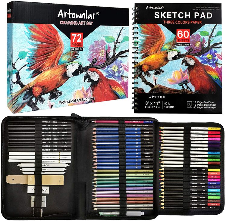 XL Drawing Set - Sketching, Graphite and Charcoal Pencils. Includes 100  Page Drawing Pad, Kneaded Eraser, Blending Stump. Art Kit and Supplies for  Kids, Teens and Adults. 