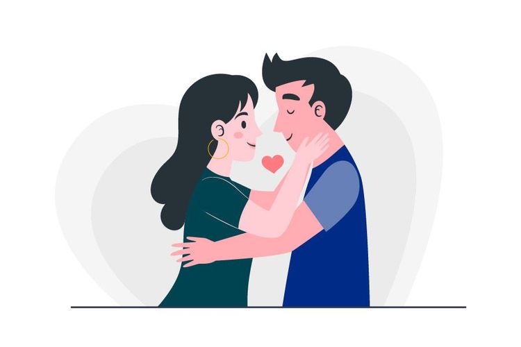 Vector man and woman couple in a romantic relationship, first love