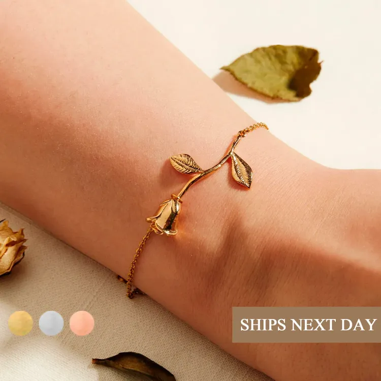 Initial Rose Charm Bracelet