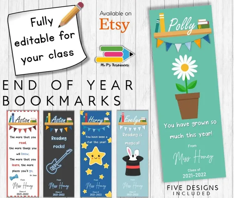 Personalised End of Year Bookmarks