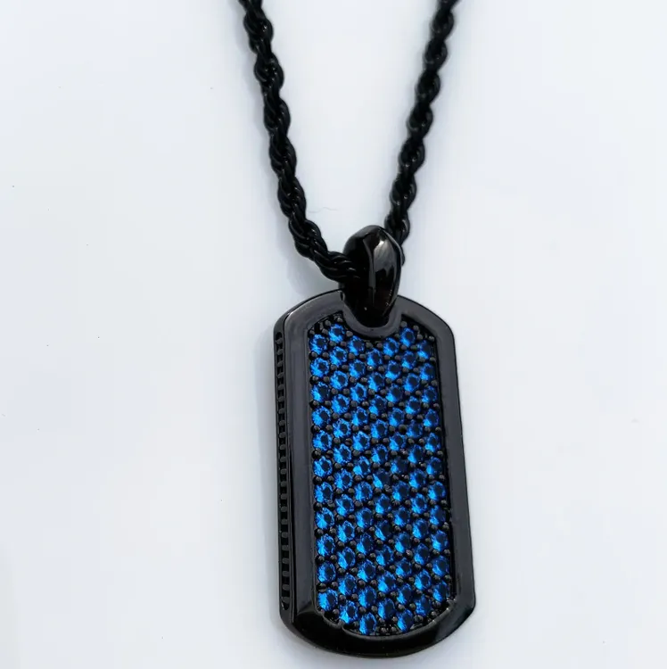 Sapphire Blue Mens Dog Tag Necklace