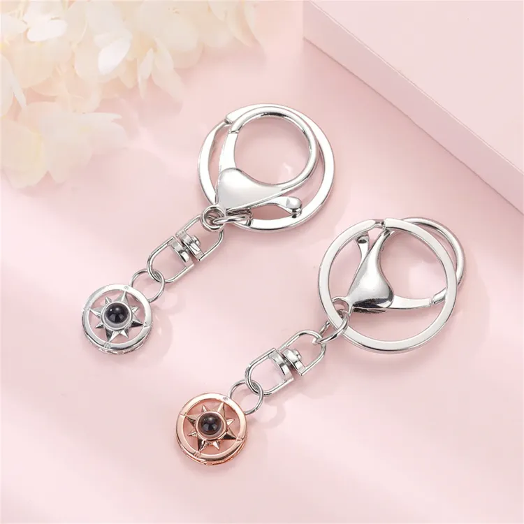 Silver Compass Projection Keychain