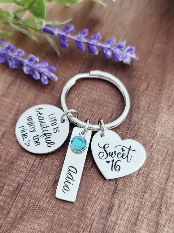 Sweet 16 Gift for Girls, New Driver, Personalized Keychain for Teenage  Girl, Have Fun, Life is Beautiful, Guardian Angel, PICK Your Saying!