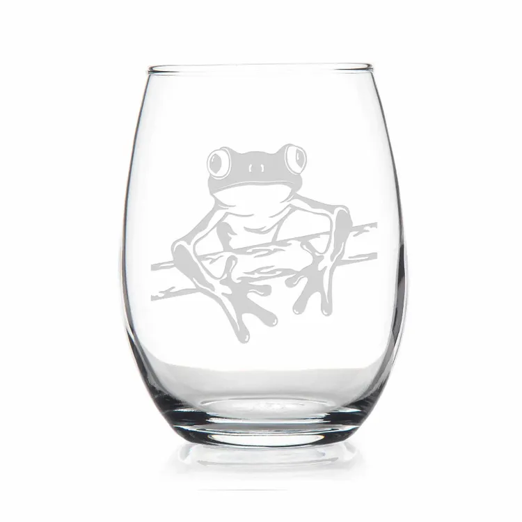 Happy Frog - Stemless Wine Glass - Cute Themed Gifts and Decor for Fro -  bevvee