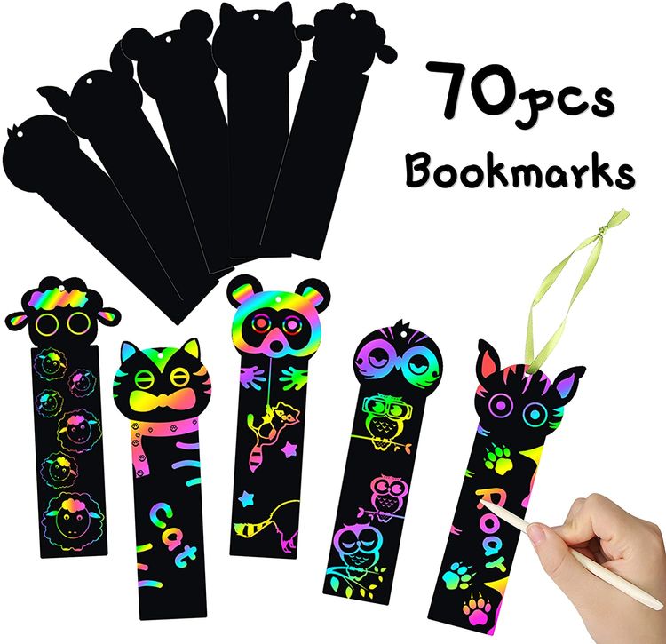 Magic Scratch Rainbow Bookmarks, Animal Scratch Art Bookmark Black Scratch  Paper Bookmark With 50 Pcs Colourful Ribbons 50 Pcs Wooden Stylus For Diy C