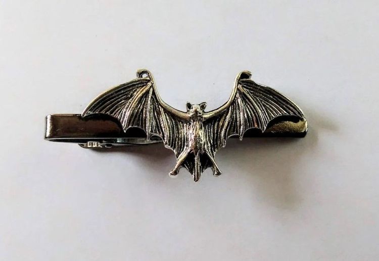 Antique Silver Bat Tie Clip Clasp Bar Pin