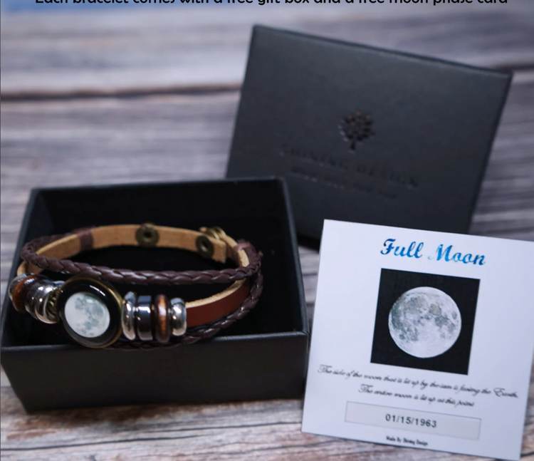 Personalized Moon Phase Leather Bracelet