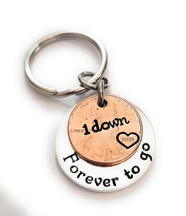 1 Down and Forever To Go Copper Penny Keychain