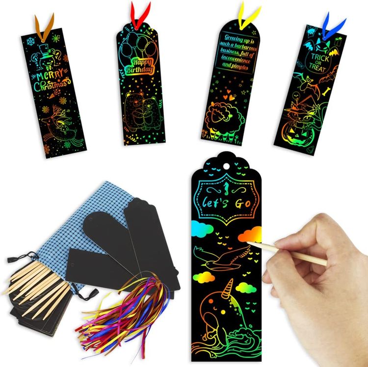 12pcs, Scratch Art Bookmarks, Bookmarks, Magic Scratch Rainbow Bookmarks  Making Kit, DIY Bookmark Art Craft, Paper Bookmark, Party Favors, Teenager  Gi