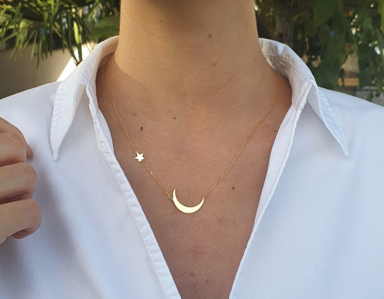 Crescent Moon Necklace with Star