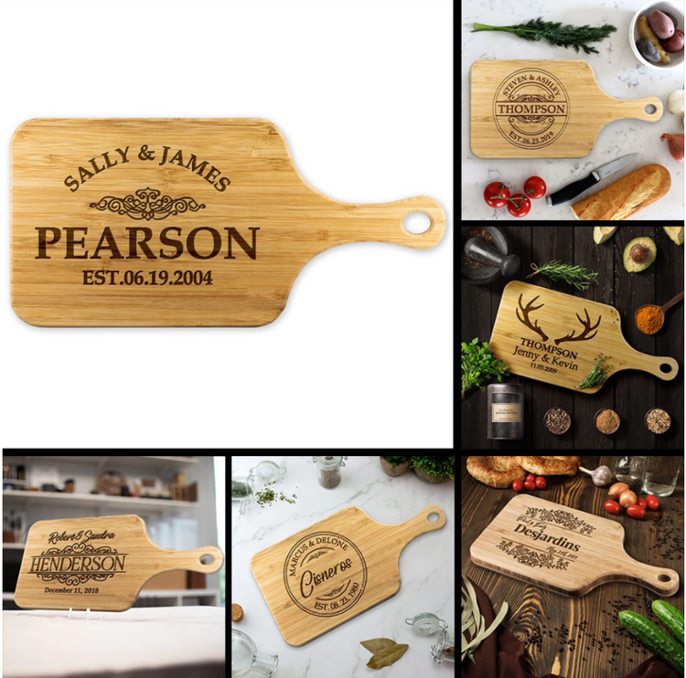 Personalized Wooden Cutting Board With Handle For Couple