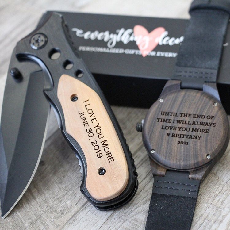 Engraved Knife & Watch