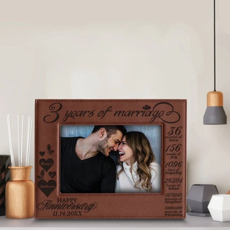 Engraved Rawhide Leather Picture Frame