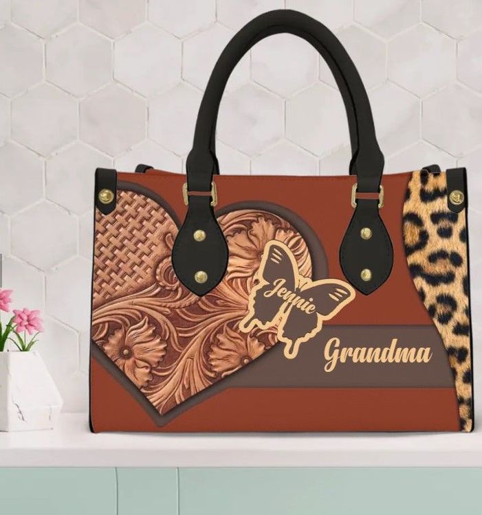 Grandmas Love Mouse Grandkids Personalized Leather Bag Gift For