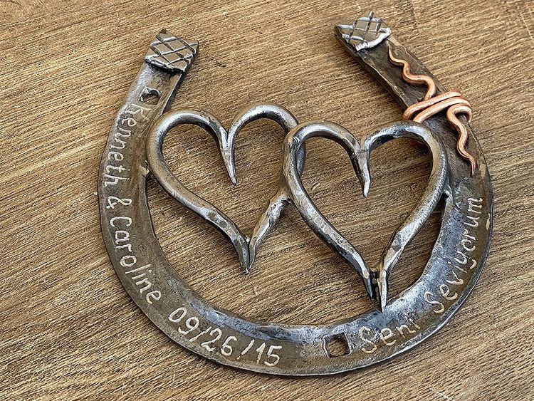 Forged Iron Horseshoe With Two Hearts