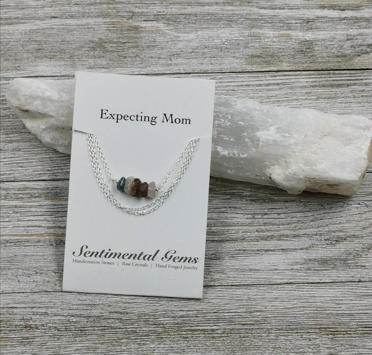 Gift for Expecting Moms Necklace: Expecting Mother Gifts, Present for Expecting Moms, Mom to Be, Pregnant Woman, 2 Interlocking Circles, Silver